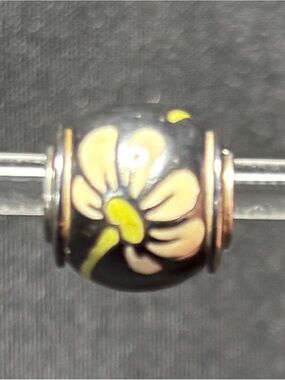 Halia Black Floral Charm Bead with Yellow Accents
